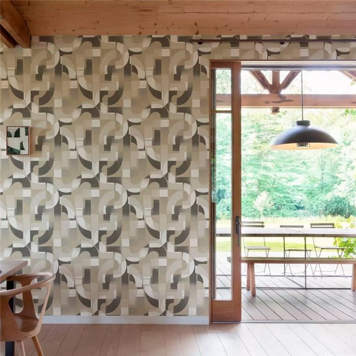 Grandeco|Art Deco geometrische Tapete Beige und Grau|Geometrisch