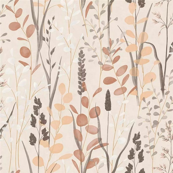 Grandeco|Papel pintado floral escandinavo beige y marrón acuarela|Floral