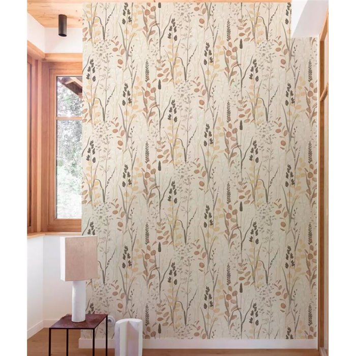 Grandeco|Scandinavian floral beige and brown watercolor wallpaper|Floral