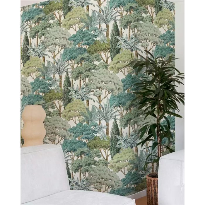 Papel pintado paisaje selva tropical verde - Grandeco Karuna A76302