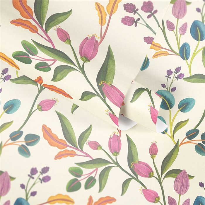 Papeldecor|Illustrated Cream White Floral Wallpaper|Wallpaper