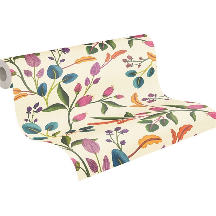 Papeldecor|Illustrated Cream White Floral Wallpaper|Wallpaper