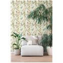 Papeldecor|Papier peint botanique vert  branches, feuilles et fleurs|Romantique