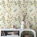 Papeldecor|Papier peint botanique vert  branches, feuilles et fleurs|Romantique