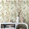 Papeldecor|Papier peint botanique vert  branches, feuilles et fleurs|Romantique
