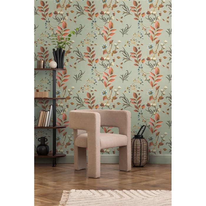 Papeldecor|Botanical wallpaper grey branches, leaves and flowers|Romantic
