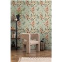 Papeldecor|Papier peint botanique gris  branches, feuilles et fleurs|Romantique