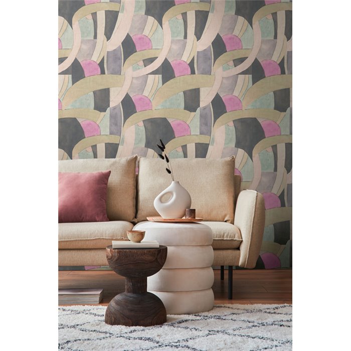 Papeldecor|Papel pintado formas geométricas verde y beige|Geométrico