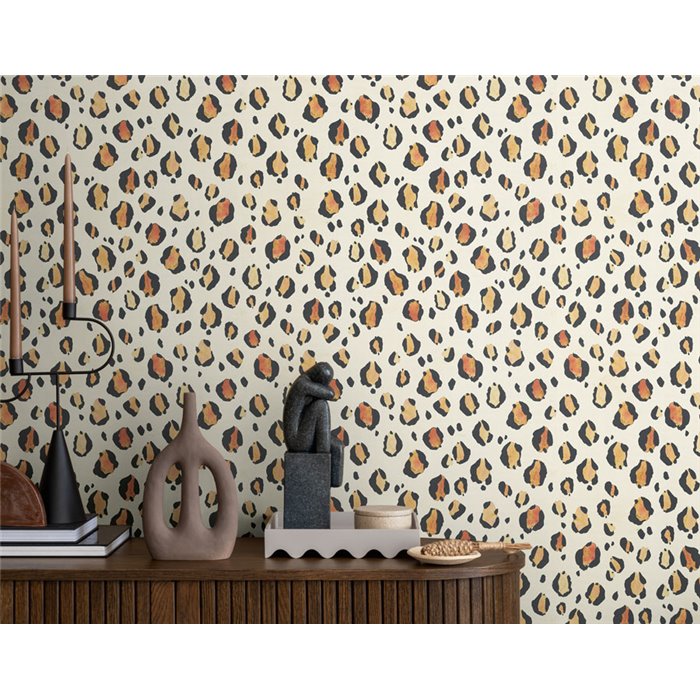 Papeldecor|Papier peint motif léopard blanc style ethnique|Imitation Peau