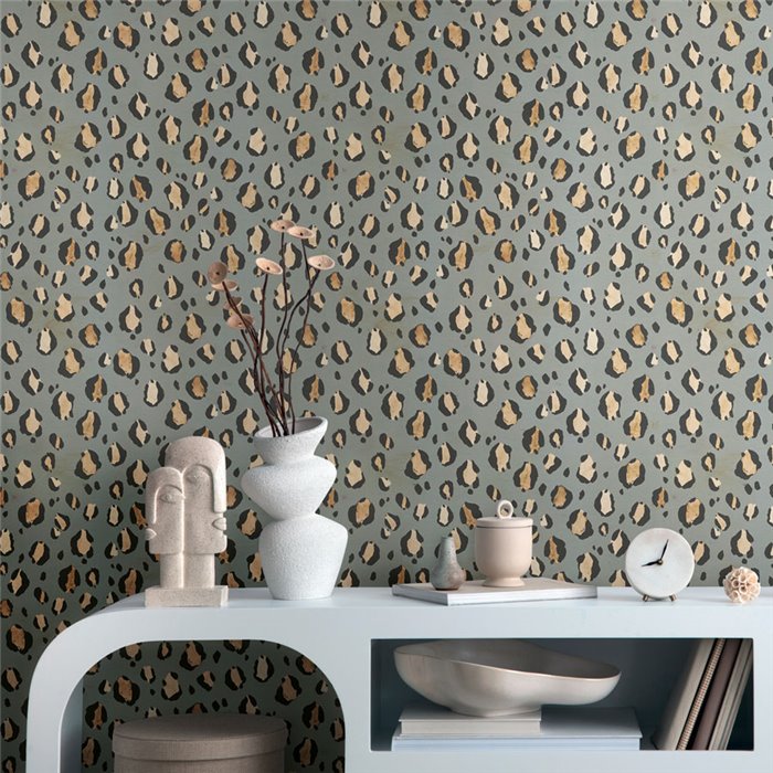 Papeldecor|Leopard print wallpaper grey ethnic style|Skin Imitation