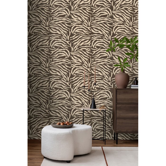 Papeldecor|Papel pintado piel de cebra blanco marrón|Imitacion Piel Animales