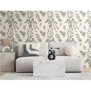 Eijffinger|Romantic rustic wallpaper with leaf veins in ochre green, glossy|Scandinavian 2