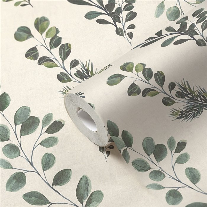 Papeldecor|Scandinavian floral wallpaper white and green|Floral