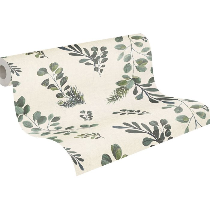 Papeldecor|Scandinavian floral wallpaper white and green|Floral