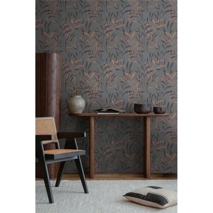 Papeldecor|Papel pintado botánico gris: ramas y hojas|Floral