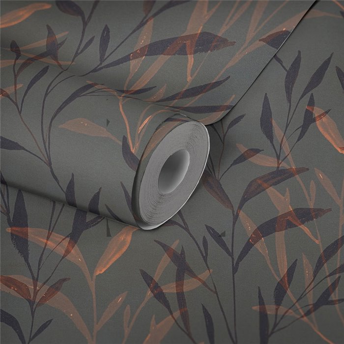 Papeldecor|Papel pintado botánico gris: ramas y hojas|Floral