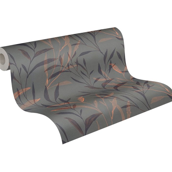 Papeldecor|Papel pintado botánico gris: ramas y hojas|Floral