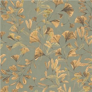 Papeldecor|Papier peint botanique turquoise : feuilles de ginkgo|Floral
