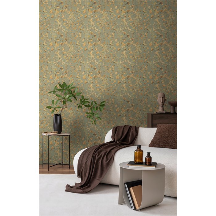 Papeldecor|Papier peint botanique vert : feuilles de ginkgo|Floral