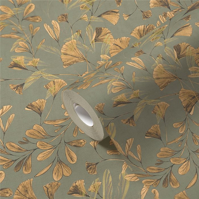 Papeldecor|Papier peint botanique vert : feuilles de ginkgo|Floral