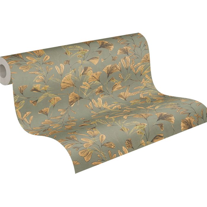 Papeldecor|Papier peint botanique vert : feuilles de ginkgo|Floral