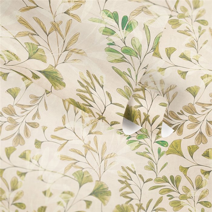 Papeldecor|Papier peint botanique beige : feuilles de ginkgo|Floral