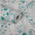Papeldecor|Papel pintado botánico turquesa: hojas ginkgo|Floral