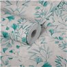 Papeldecor|Papel pintado botánico turquesa: hojas ginkgo|Floral
