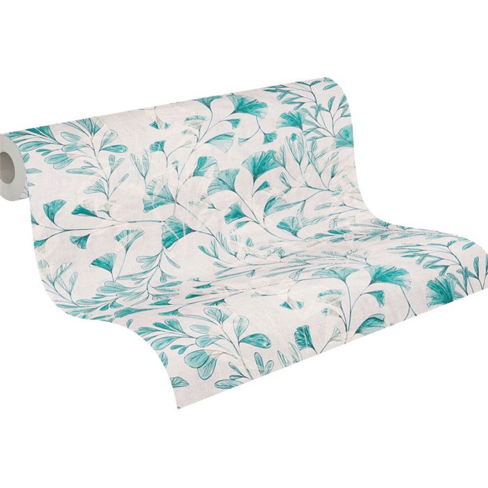 Papel pintado botánico turquesa: hojas ginkgo - Papeldecor Painted Petals 2028782234