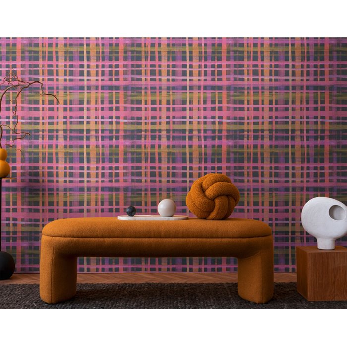 Papeldecor|Vliestapete Aquarell Karomuster rosa|Karos