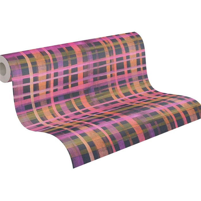 Papeldecor|Vliestapete Aquarell Karomuster rosa|Karos