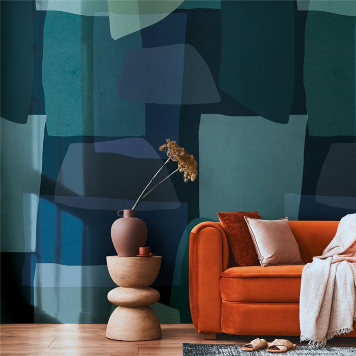 Papeldecor|Mural pared abstracto en azul y verde|Murales de Pared