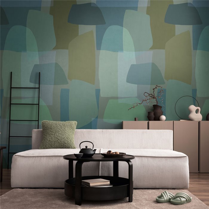 Papeldecor|Mural pared abstracto tonos verdes y azules|Murales de Pared