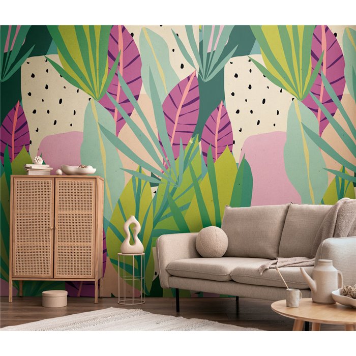 Papeldecor|Wandbild tropisch bunte exotische Blätter|Wandbild