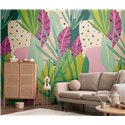 Papeldecor|Papier peint panoramique tropical feuilles exotiques colorées|Panoramiques