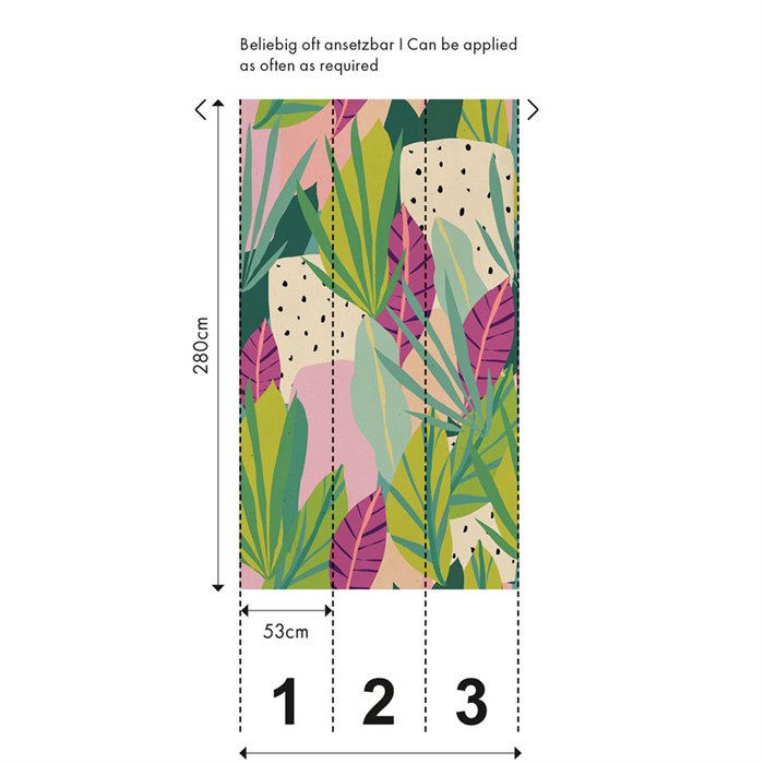 Papeldecor|Wandbild tropisch bunte exotische Blätter|Wandbild