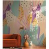 Papeldecor|Mural pared tropical tonos lila mostaza y verde|Murales de Pared