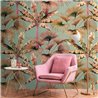 Papeldecor|Papier peint panoramique tropical palmiers vert et rose|Panoramiques