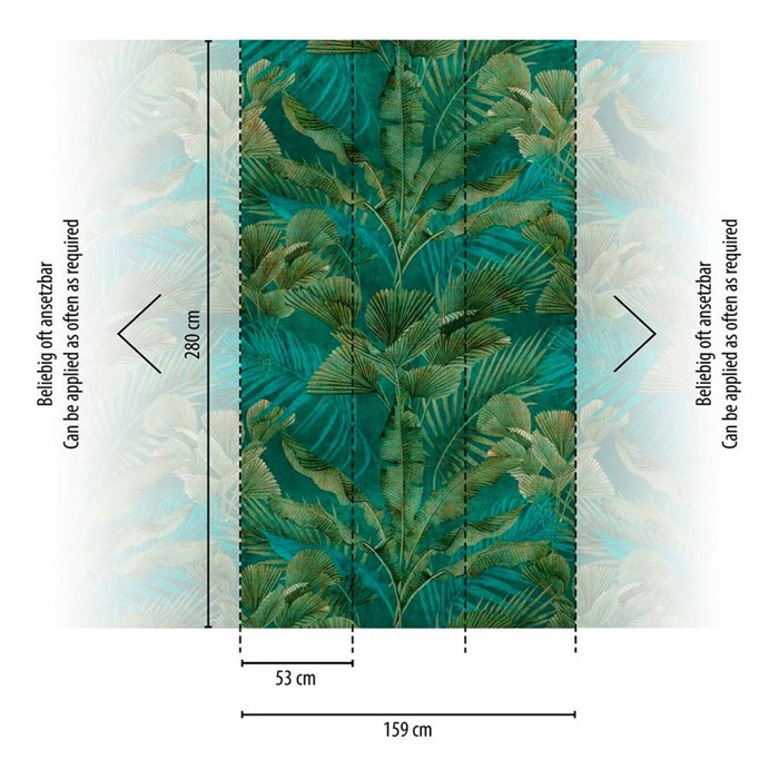 Papeldecor|Mural pared selva tropical hojas verdes exuberantes|Murales de Pared