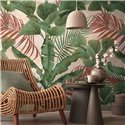 Papeldecor|Papier peint panoramique tropical feuilles vertes et tons terre|Panoramiques