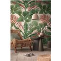Papeldecor|Papier peint panoramique tropical feuilles vertes et tons terre|Panoramiques
