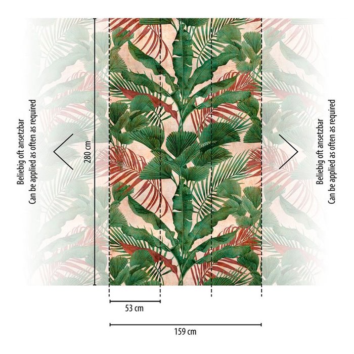 Papeldecor|Papier peint panoramique tropical feuilles vertes et tons terre|Panoramiques