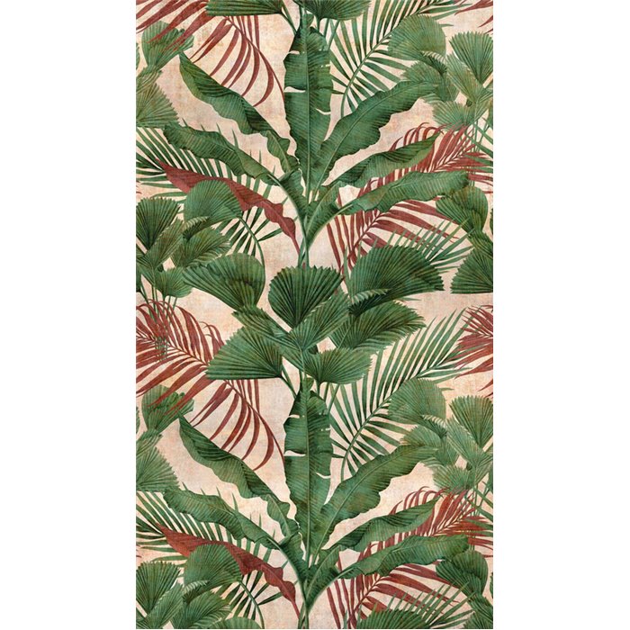 Papeldecor|Papier peint panoramique tropical feuilles vertes et tons terre|Panoramiques