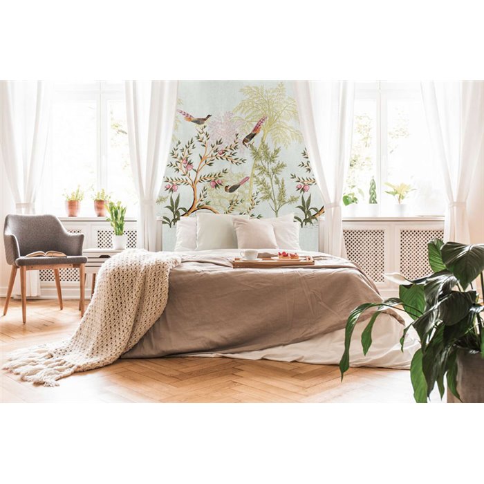 Papeldecor|Papier peint panoramique chinoiserie avec oiseaux et fleurs|Panoramiques