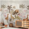 Papeldecor|Papier peint panoramique safari avec girafes flamants et flore|Panoramiques