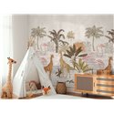 Papeldecor|Papier peint panoramique safari avec girafes flamants et flore|Panoramiques