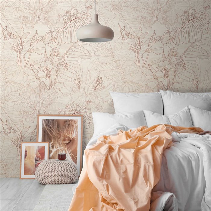 Papeldecor|Mural pared floral en tonos beige para dormitorios|Murales de Pared