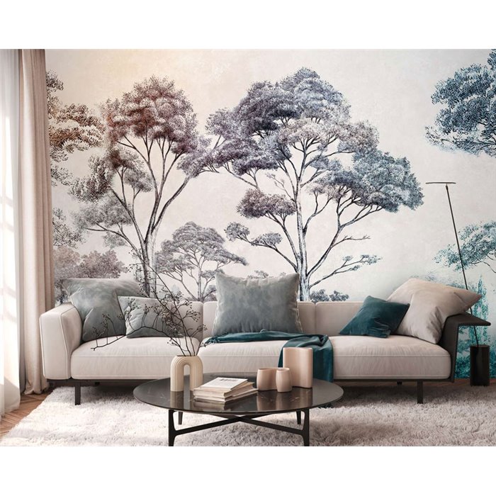 Papeldecor|Mural pared árboles en tonos grises|Murales de Pared
