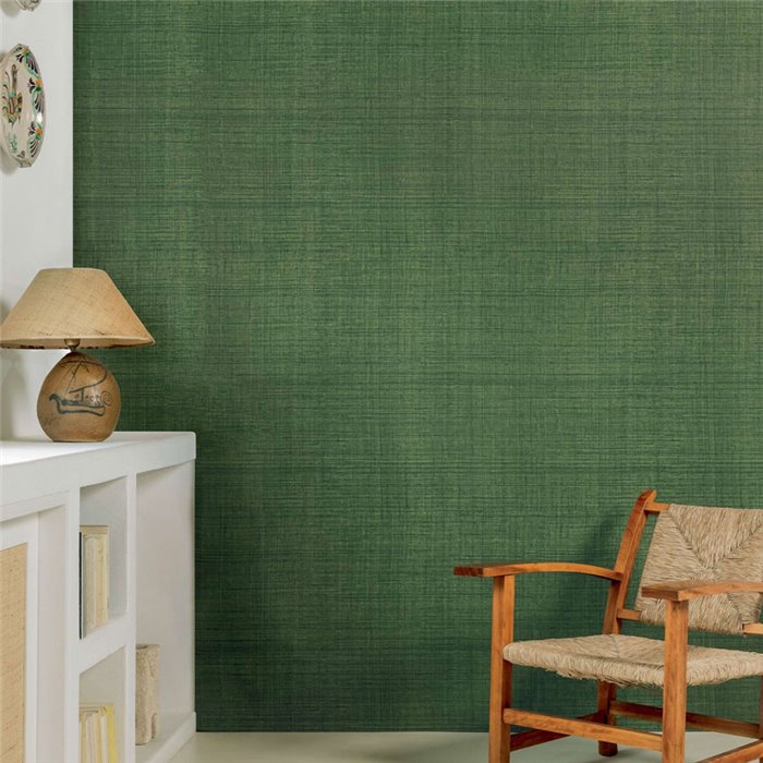 Elitis|Wallpaper with green braided abaca natural fibre|Raffia Imitation