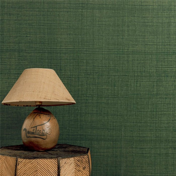 Elitis|Wallpaper with green braided abaca natural fibre|Raffia Imitation